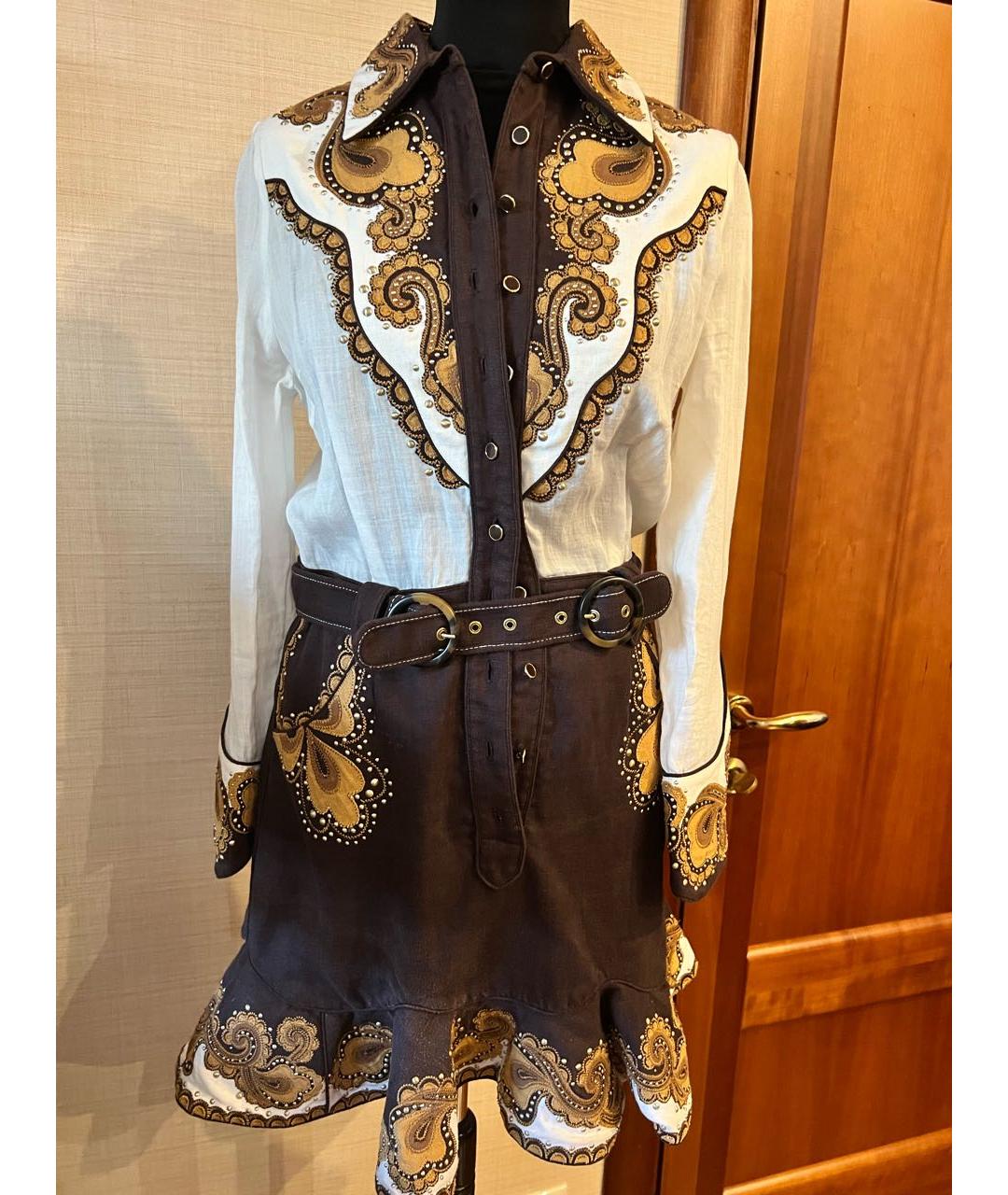 ZIMMERMANN Коричневое льняное коктейльное платье, фото 5