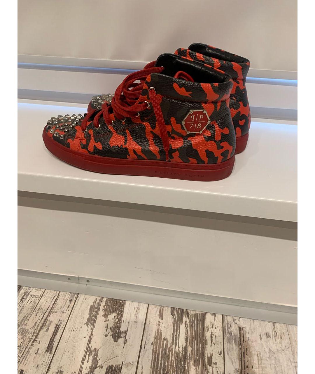 PHILIPP PLEIN Красные кожаные высокие кроссовки / кеды, фото 5