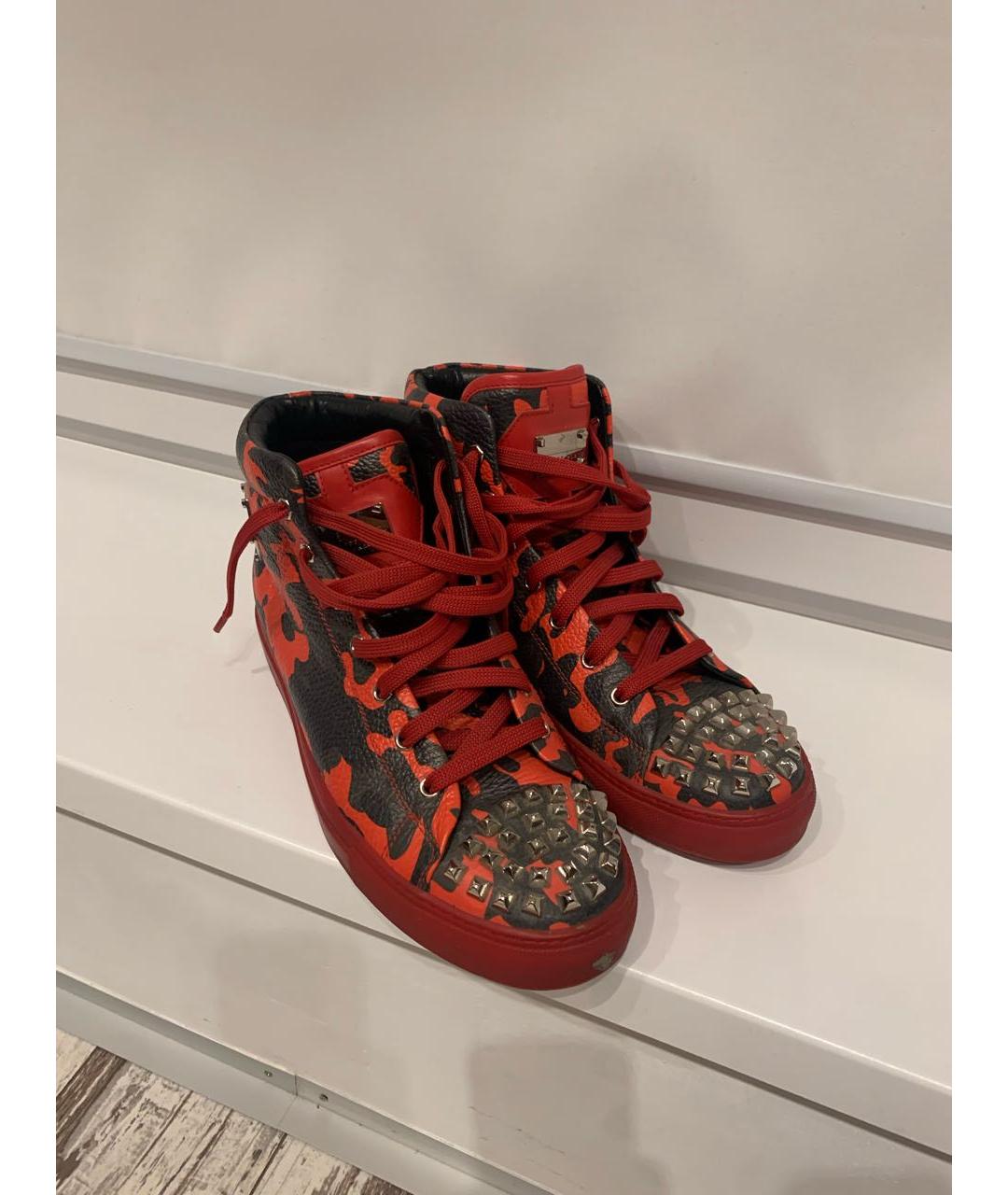 PHILIPP PLEIN Красные кожаные высокие кроссовки / кеды, фото 4