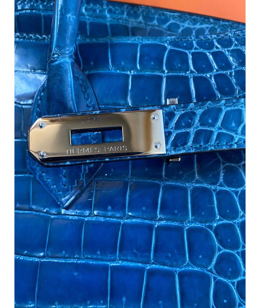 HERMES Синяя сумка с короткими ручками из экзотической кожи, фото 4