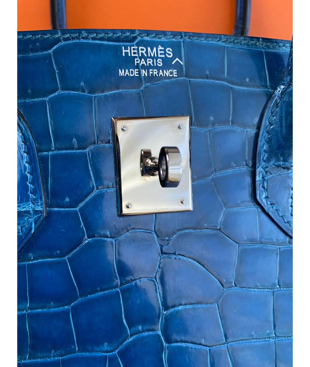 HERMES Синяя сумка с короткими ручками из экзотической кожи, фото 2
