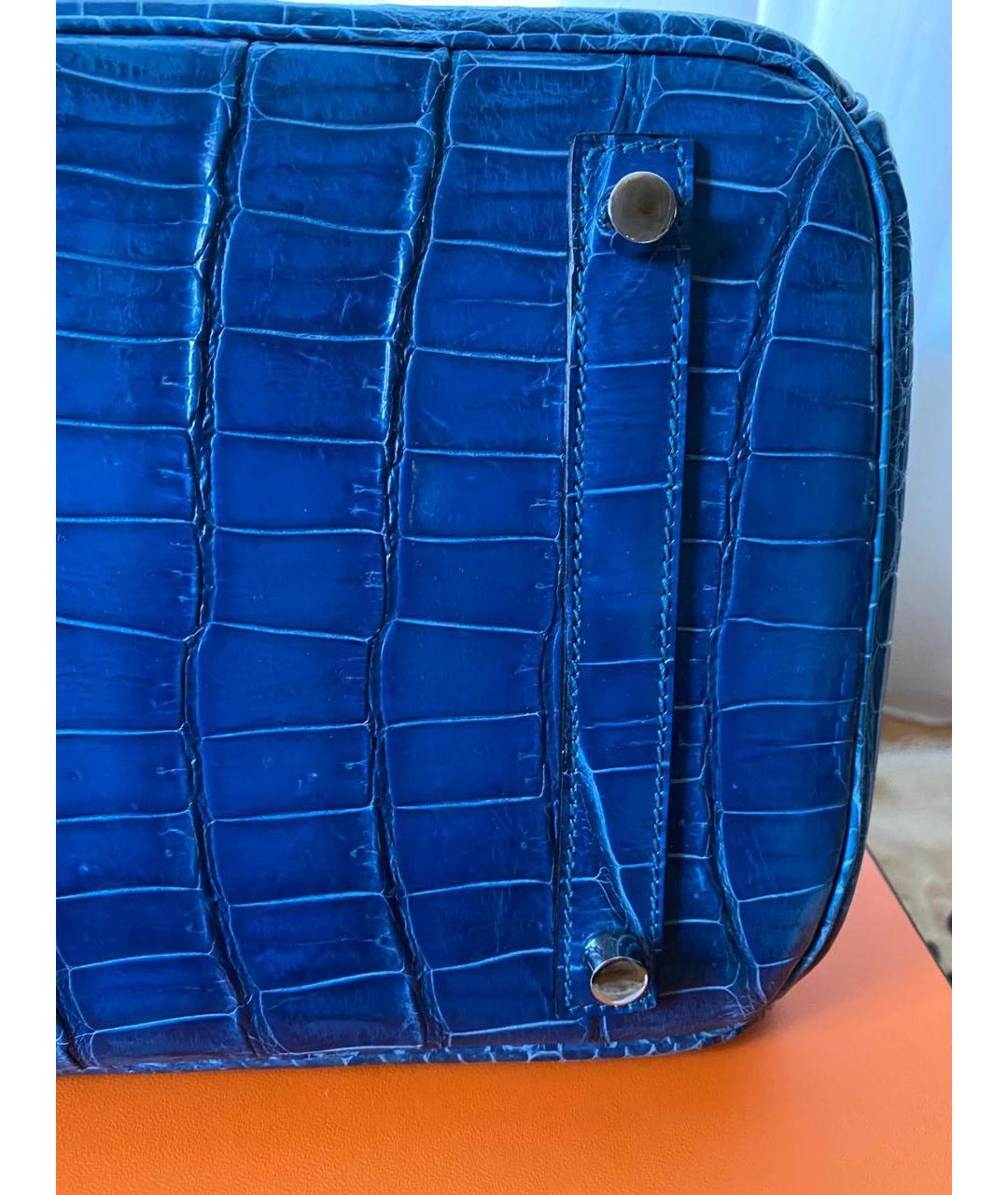 HERMES Синяя сумка с короткими ручками из экзотической кожи, фото 8