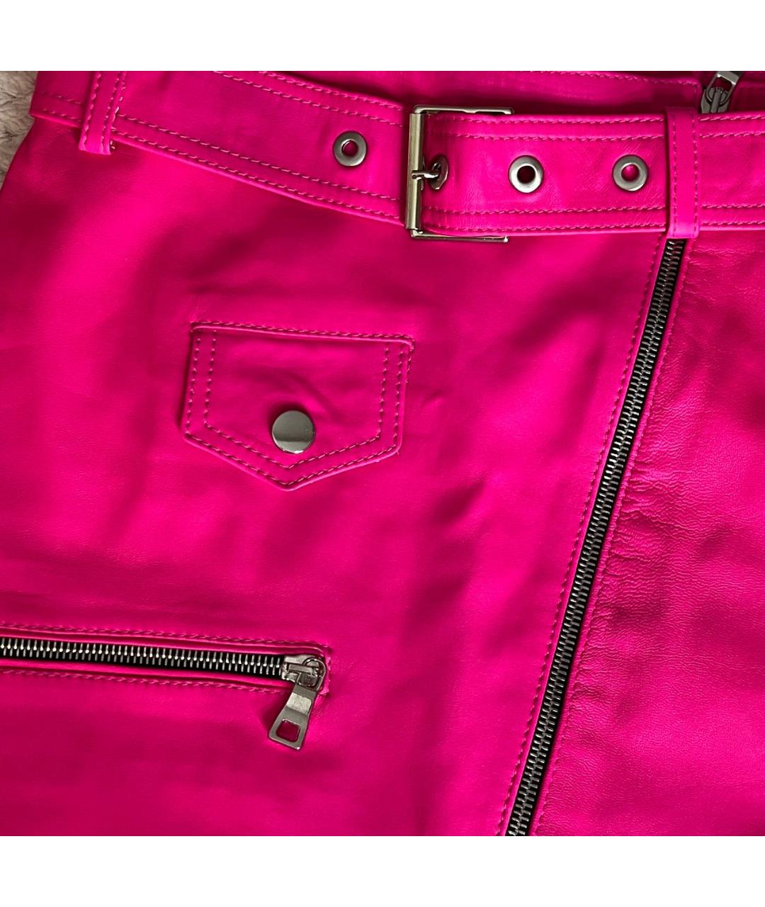 MANOKHI Розовая кожаная юбка мини, фото 4