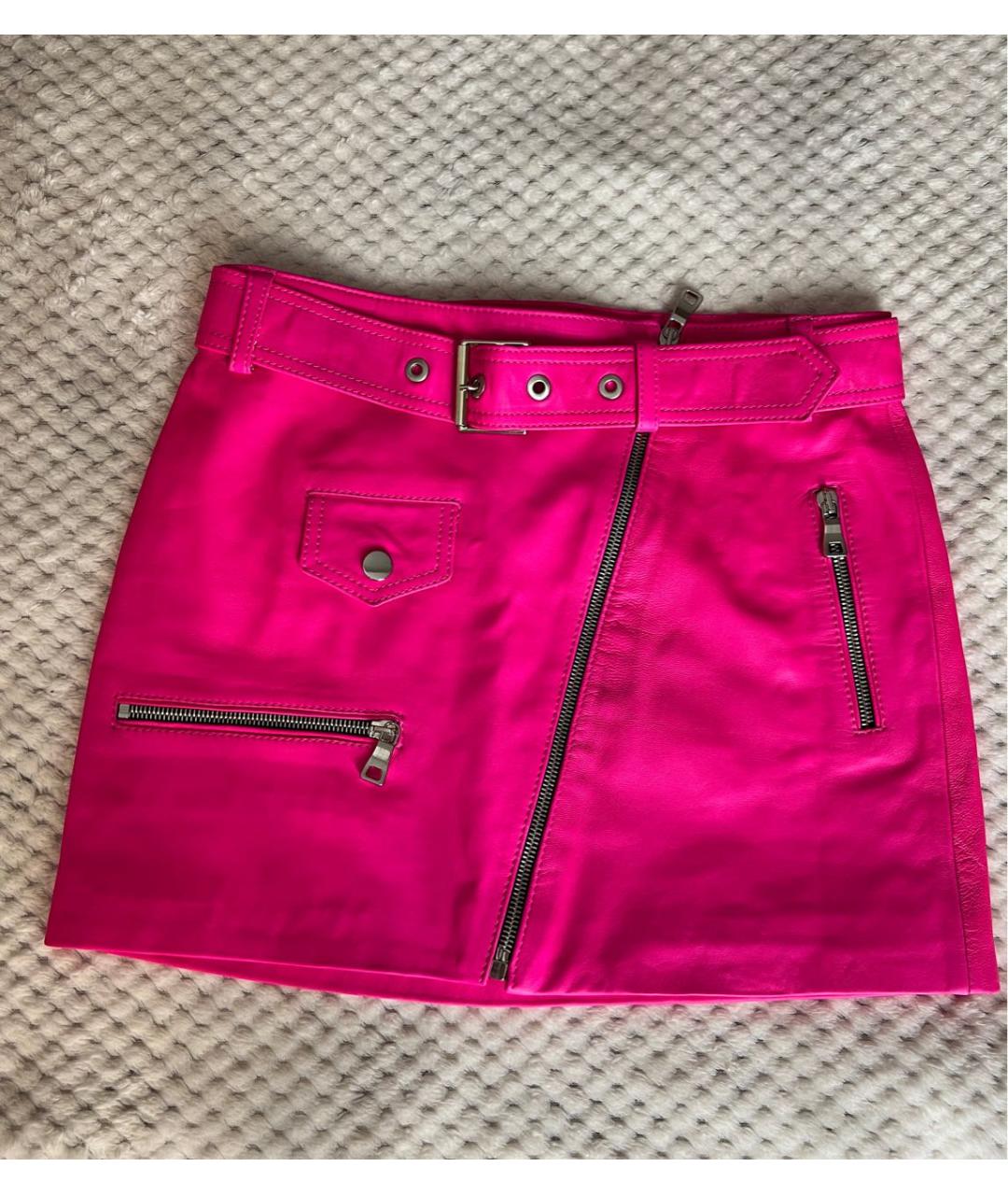 MANOKHI Розовая кожаная юбка мини, фото 7