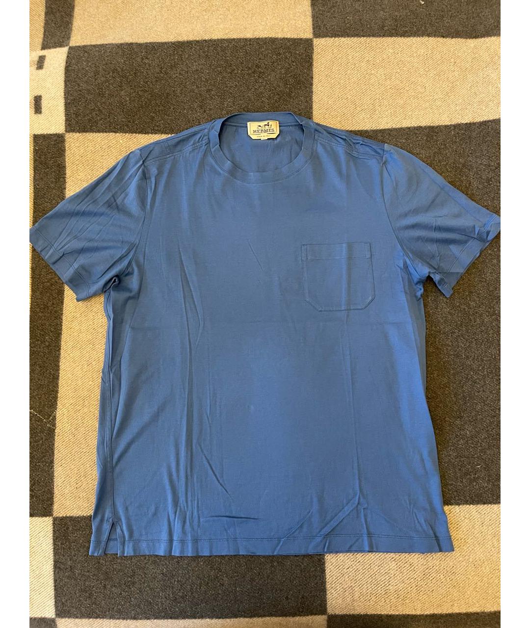 HERMES Синяя хлопковая футболка, фото 4