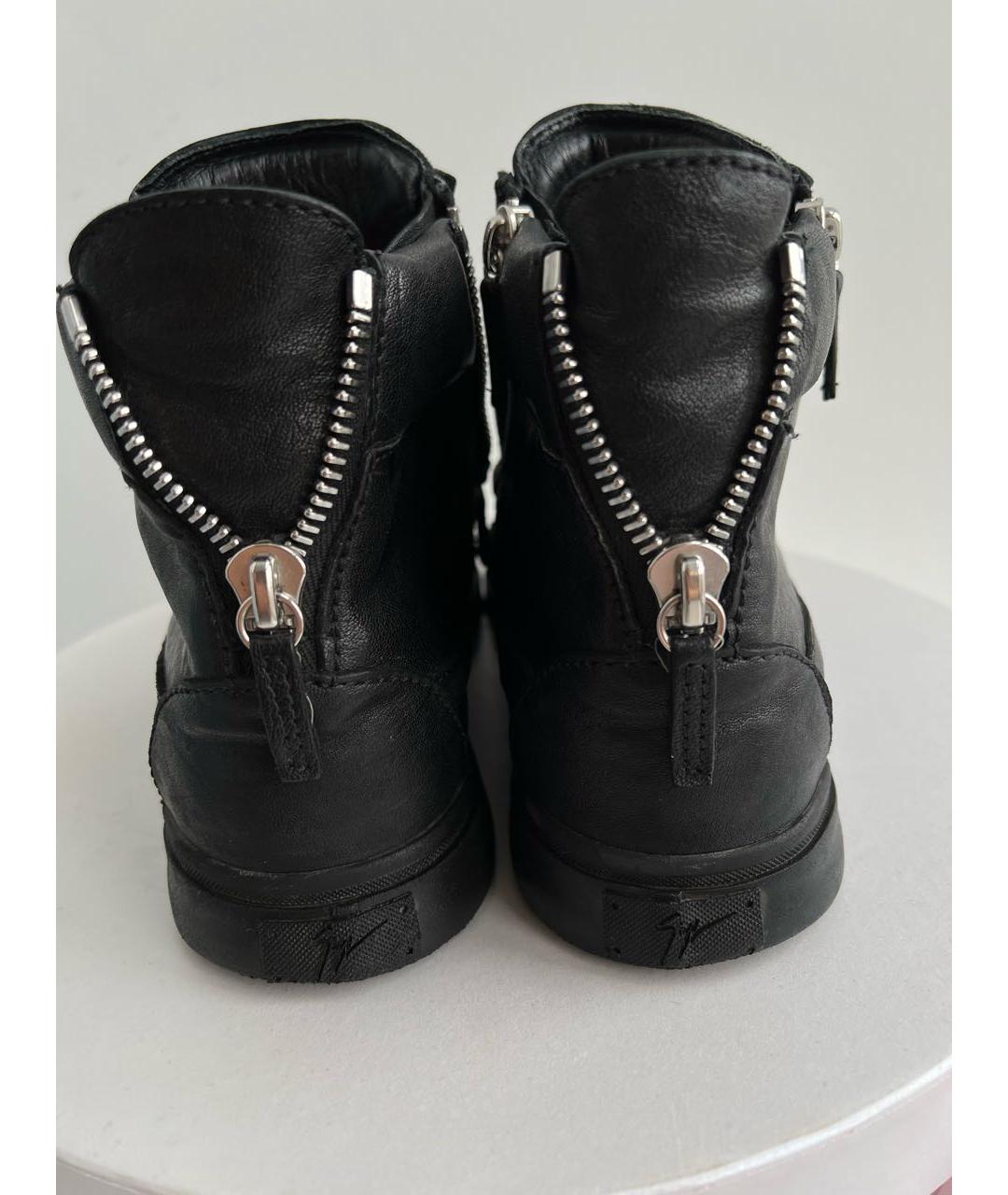 MONCLER Черные кожаные высокие кроссовки / кеды, фото 4