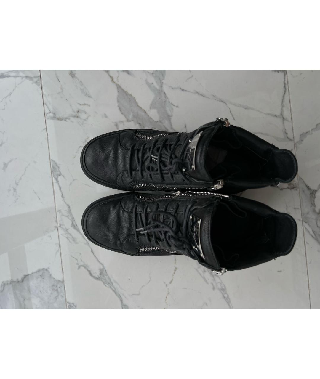 MONCLER Черные кожаные высокие кроссовки / кеды, фото 3