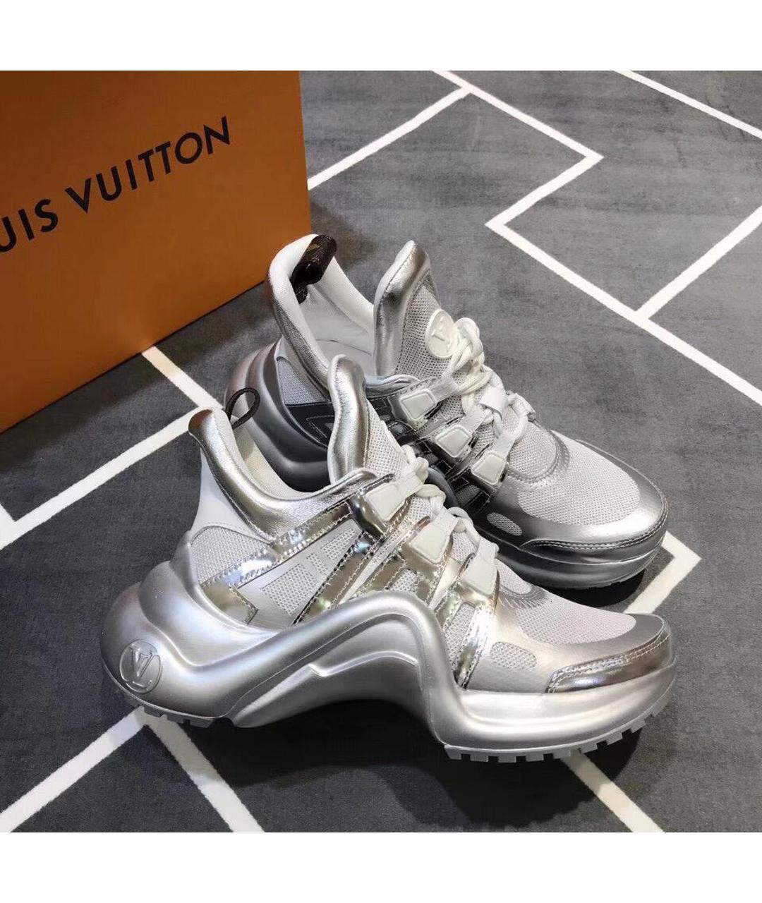 LOUIS VUITTON Серебряные кроссовки из искусственной кожи, фото 6