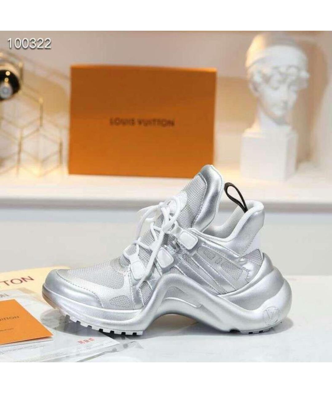 LOUIS VUITTON Серебряные кроссовки из искусственной кожи, фото 4