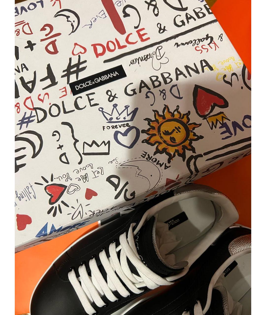 DOLCE&GABBANA Черные кожаные кеды, фото 5