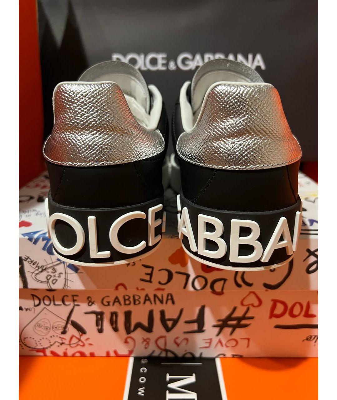 DOLCE&GABBANA Черные кожаные кеды, фото 4
