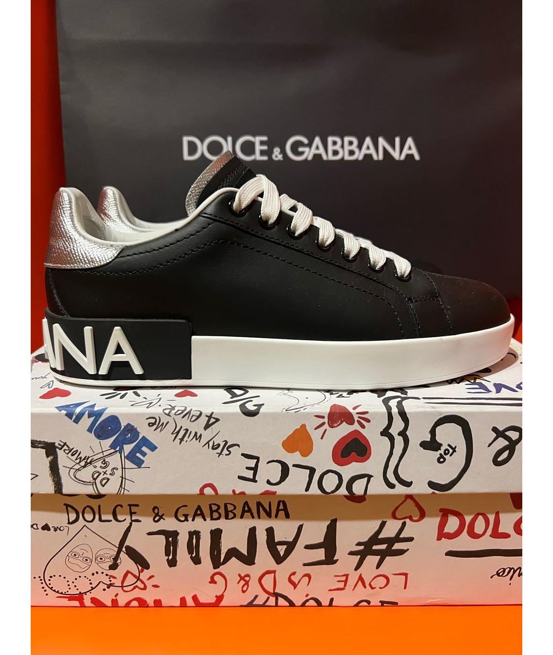 DOLCE&GABBANA Черные кожаные кеды, фото 9