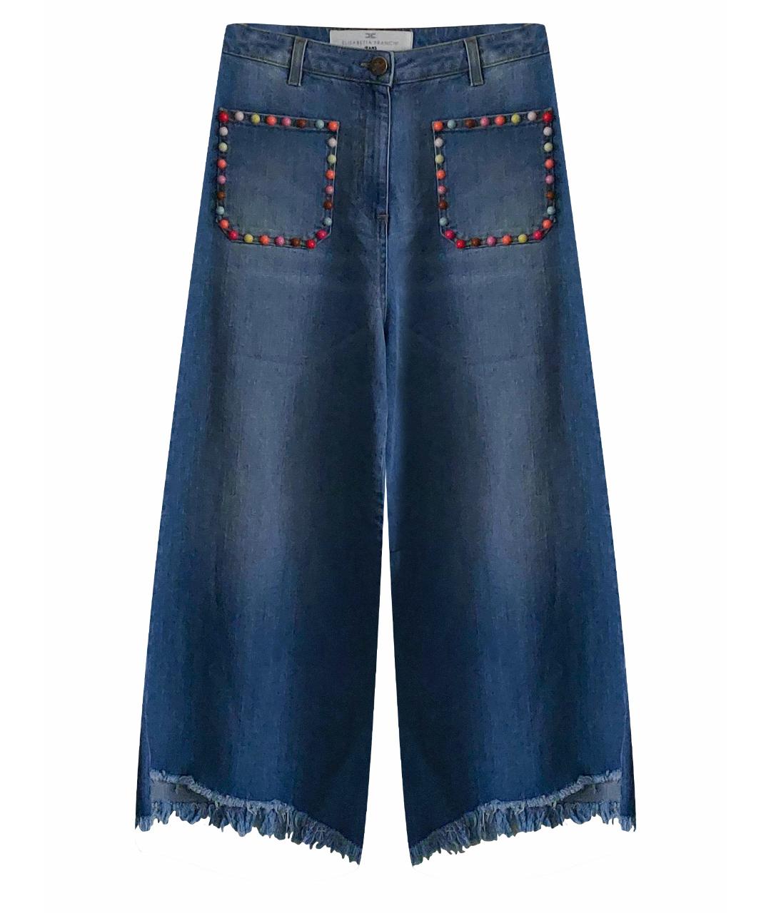 ELISABETTA FRANCHI Голубые хлопко-эластановые джинсы клеш, фото 1