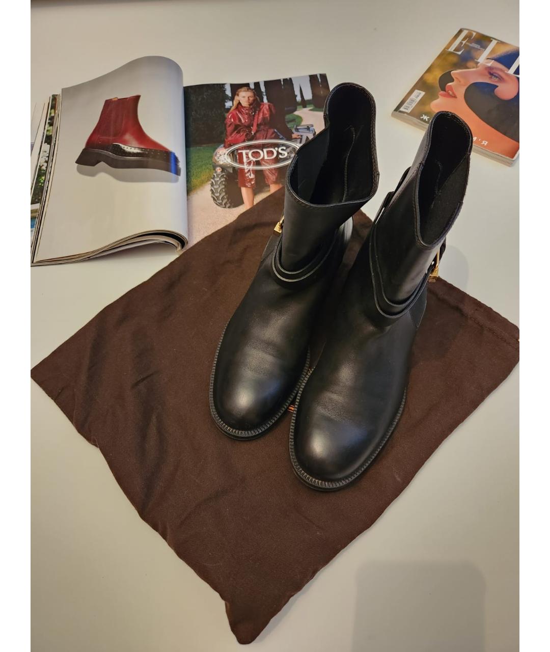TOD'S Черные кожаные ботинки, фото 2