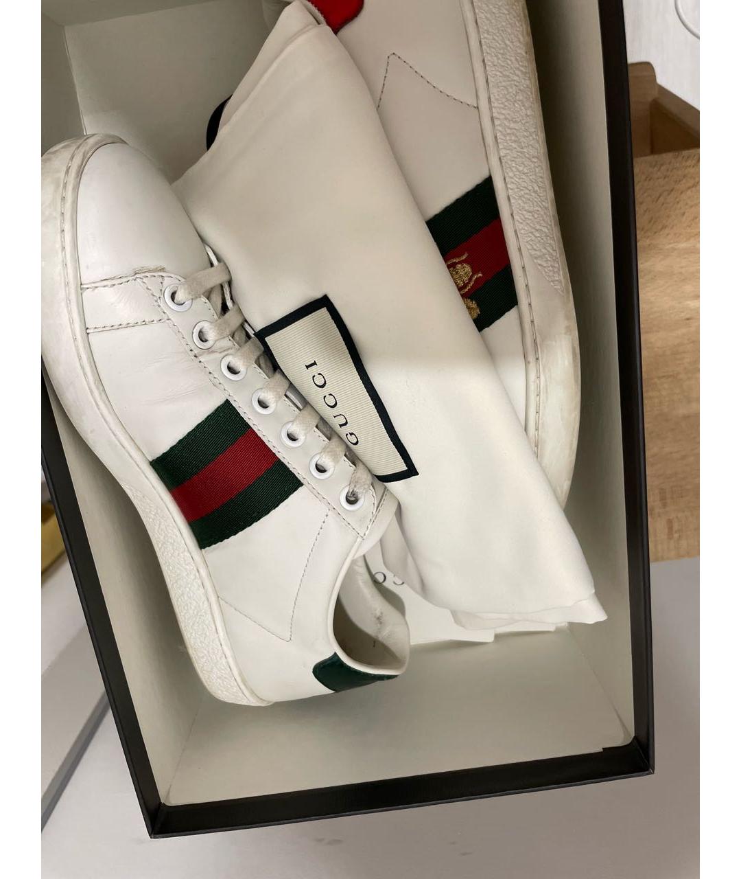 GUCCI Белые кожаные кеды, фото 8