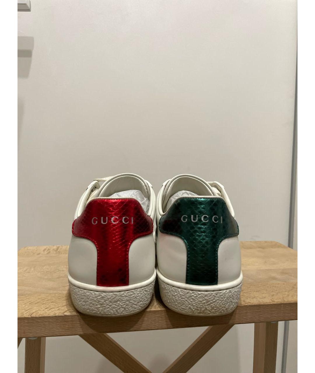 GUCCI Белые кожаные кеды, фото 4