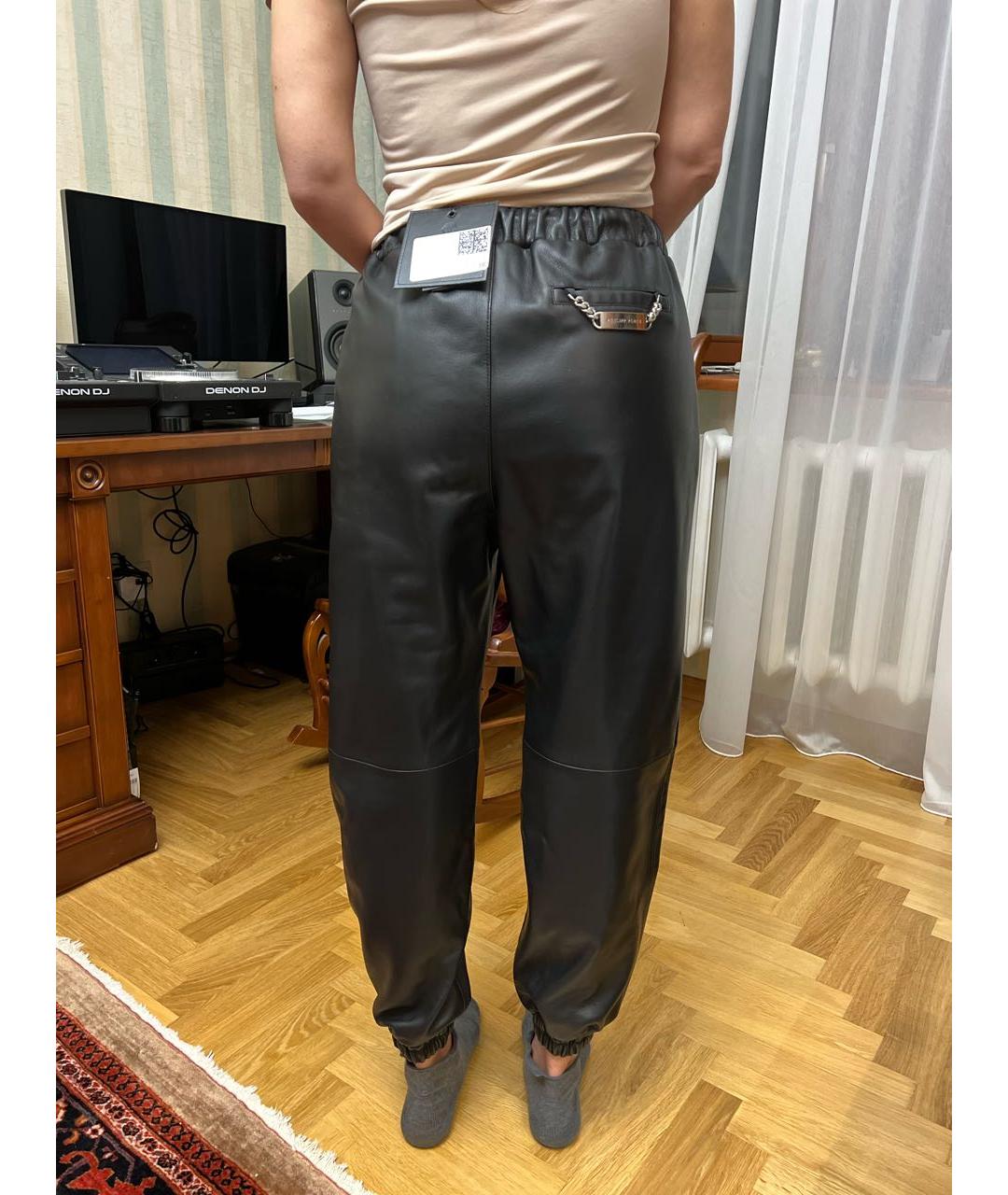 PHILIPP PLEIN Черные кожаные прямые брюки, фото 7