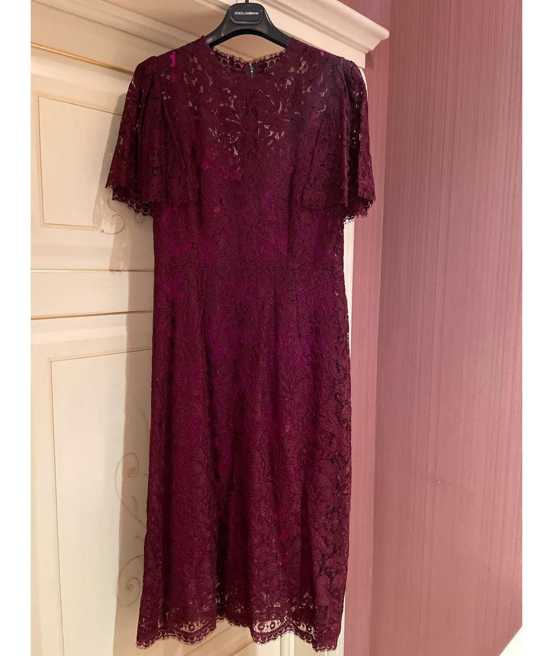 DOLCE&GABBANA Бордовое кружевное вечернее платье, фото 7