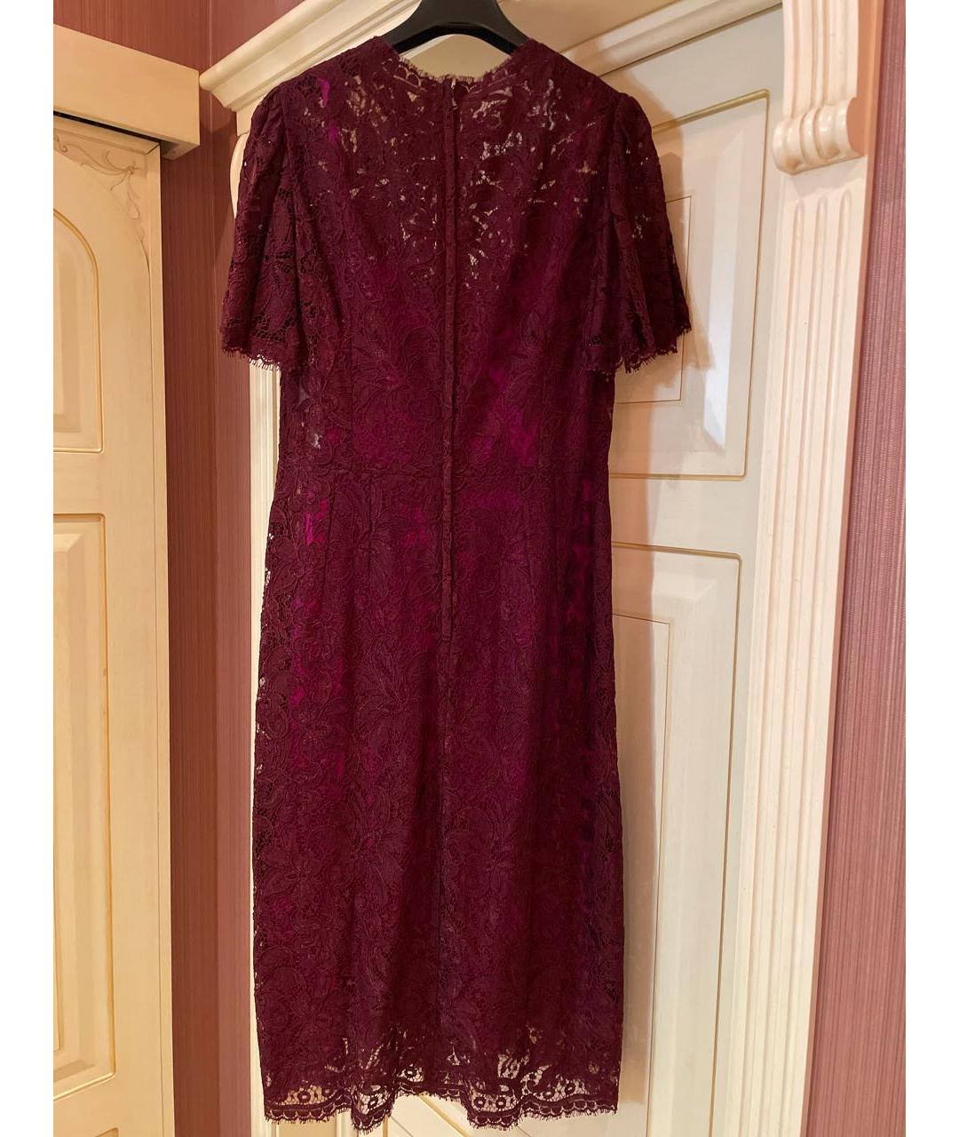 DOLCE&GABBANA Бордовое кружевное вечернее платье, фото 3