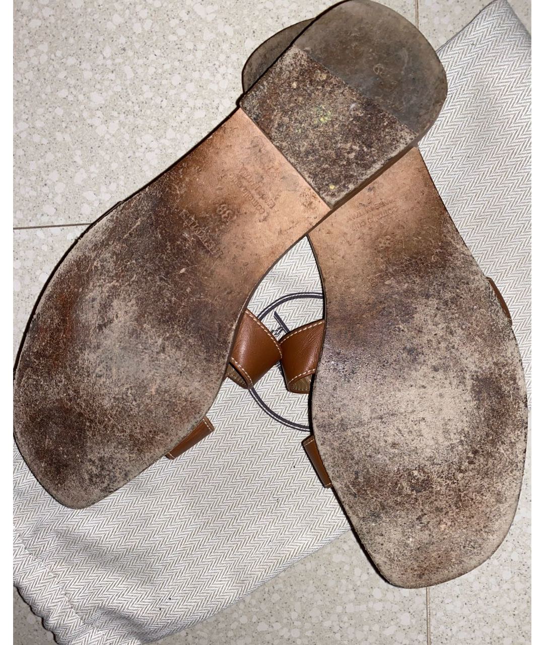 HERMES PRE-OWNED Коричневые кожаные шлепанцы, фото 3