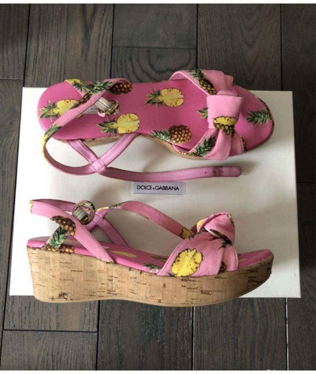 DOLCE&GABBANA Розовые текстильные сандалии и шлепанцы, фото 4