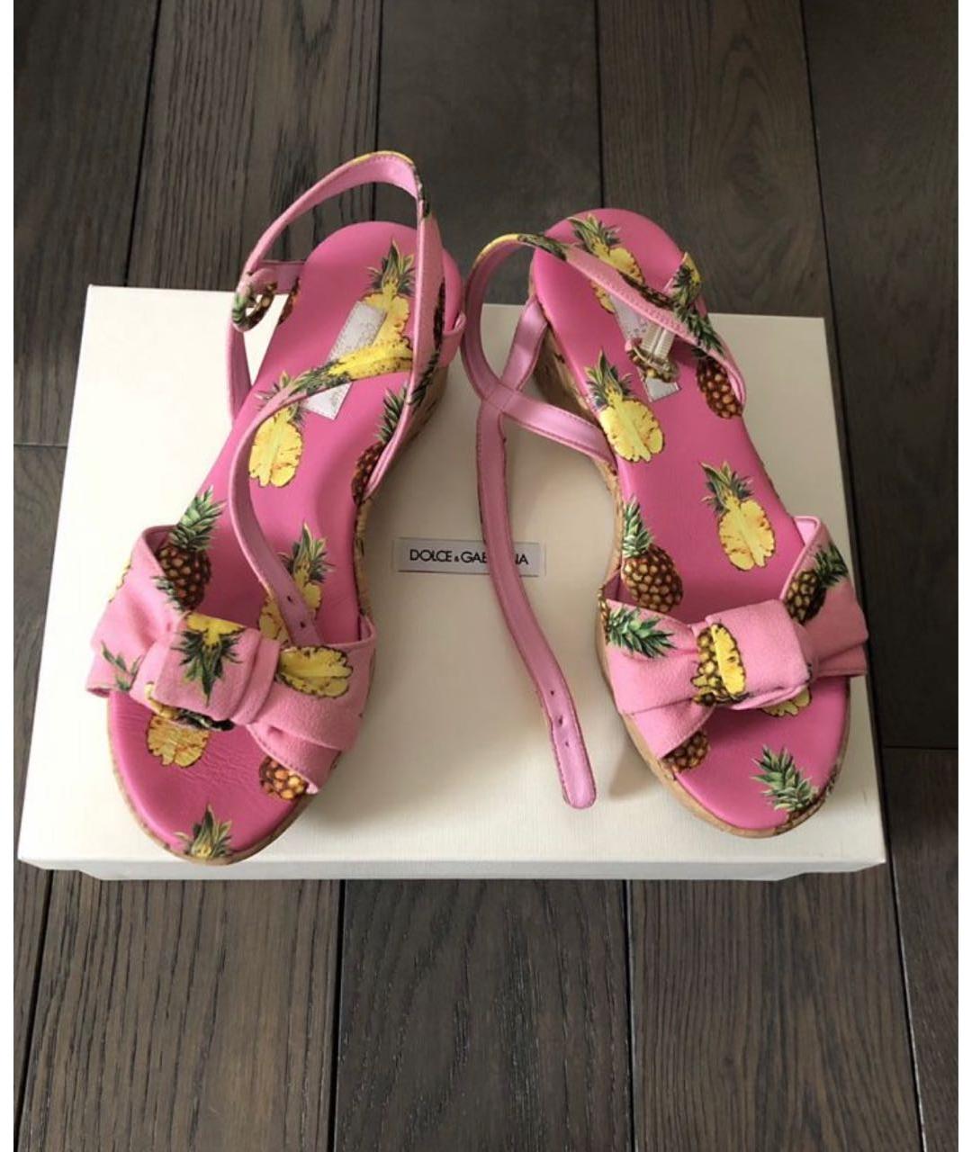 DOLCE&GABBANA Розовые текстильные сандалии и шлепанцы, фото 3