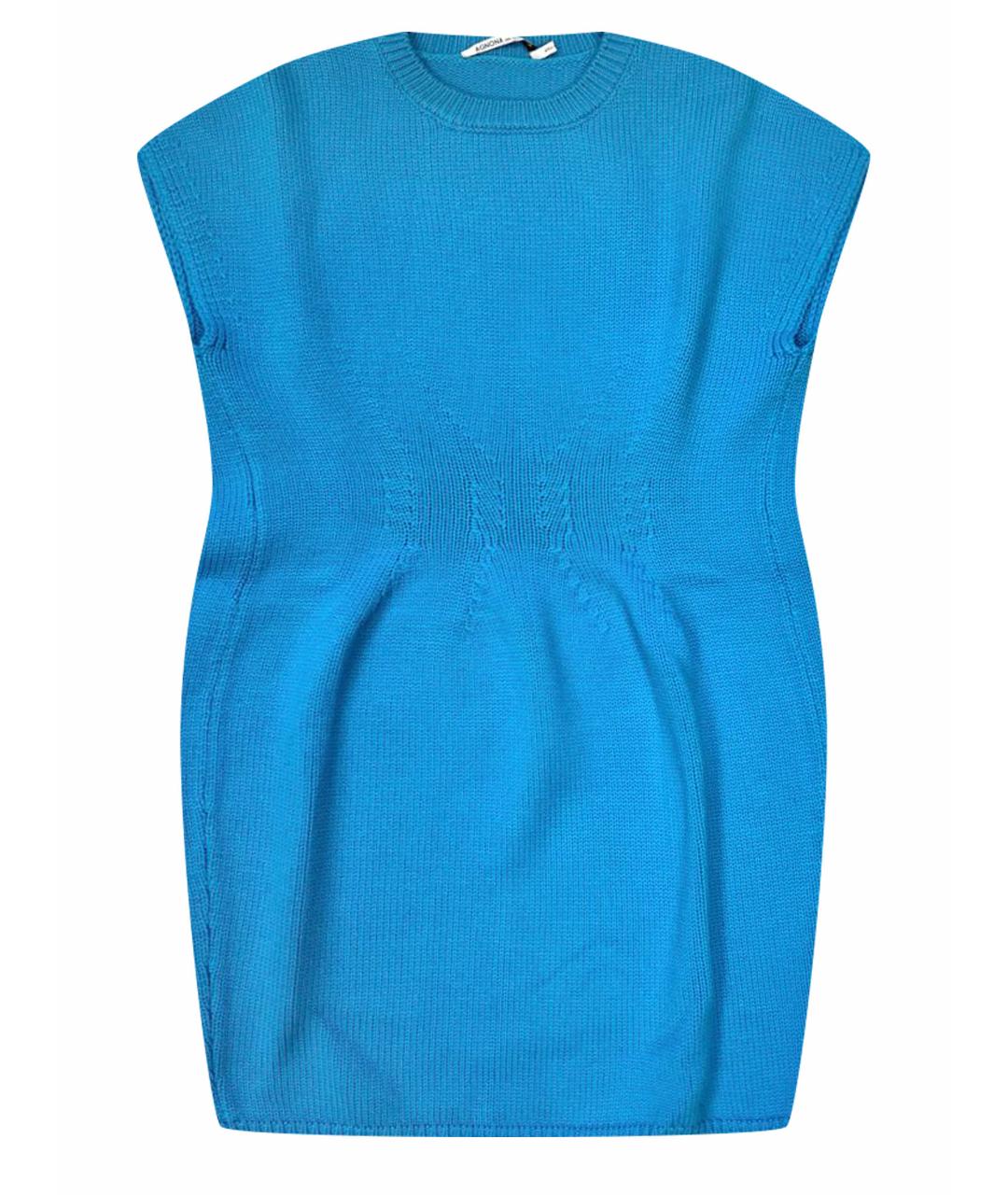 AGNONA Голубое шерстяное повседневное платье, фото 1