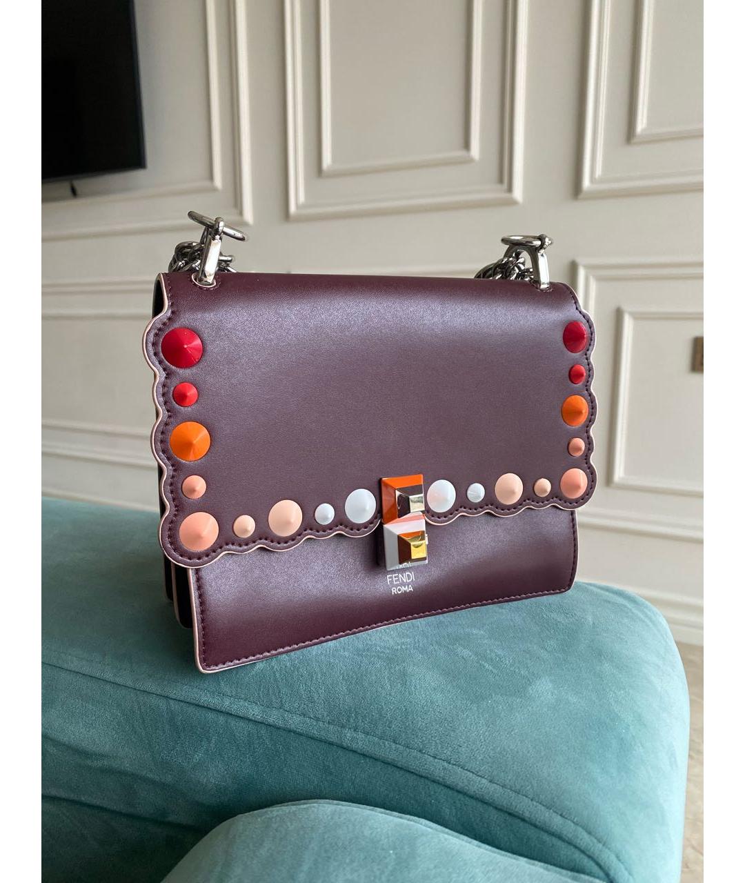 FENDI Бордовая кожаная сумка через плечо, фото 8