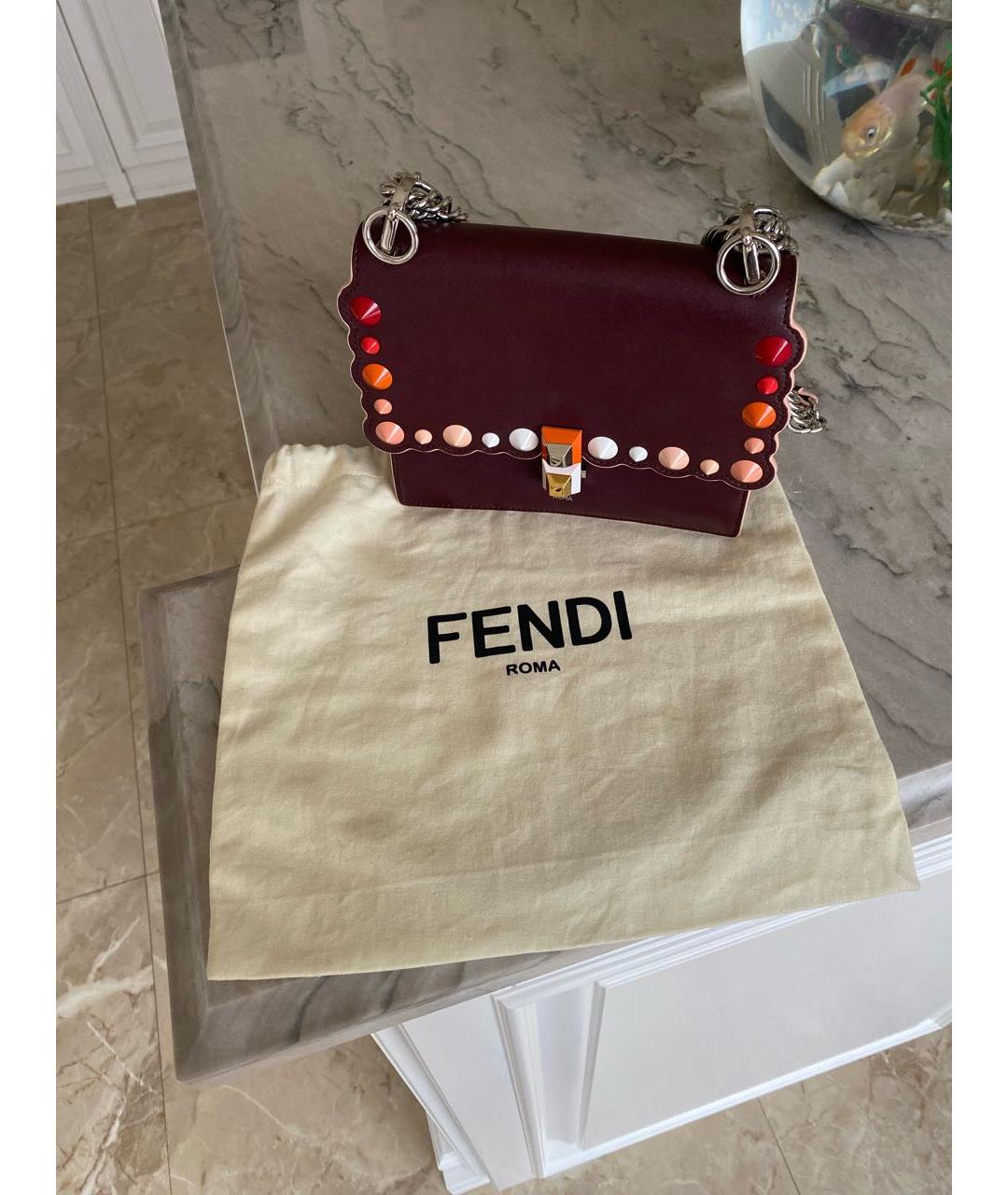 FENDI Бордовая кожаная сумка через плечо, фото 6
