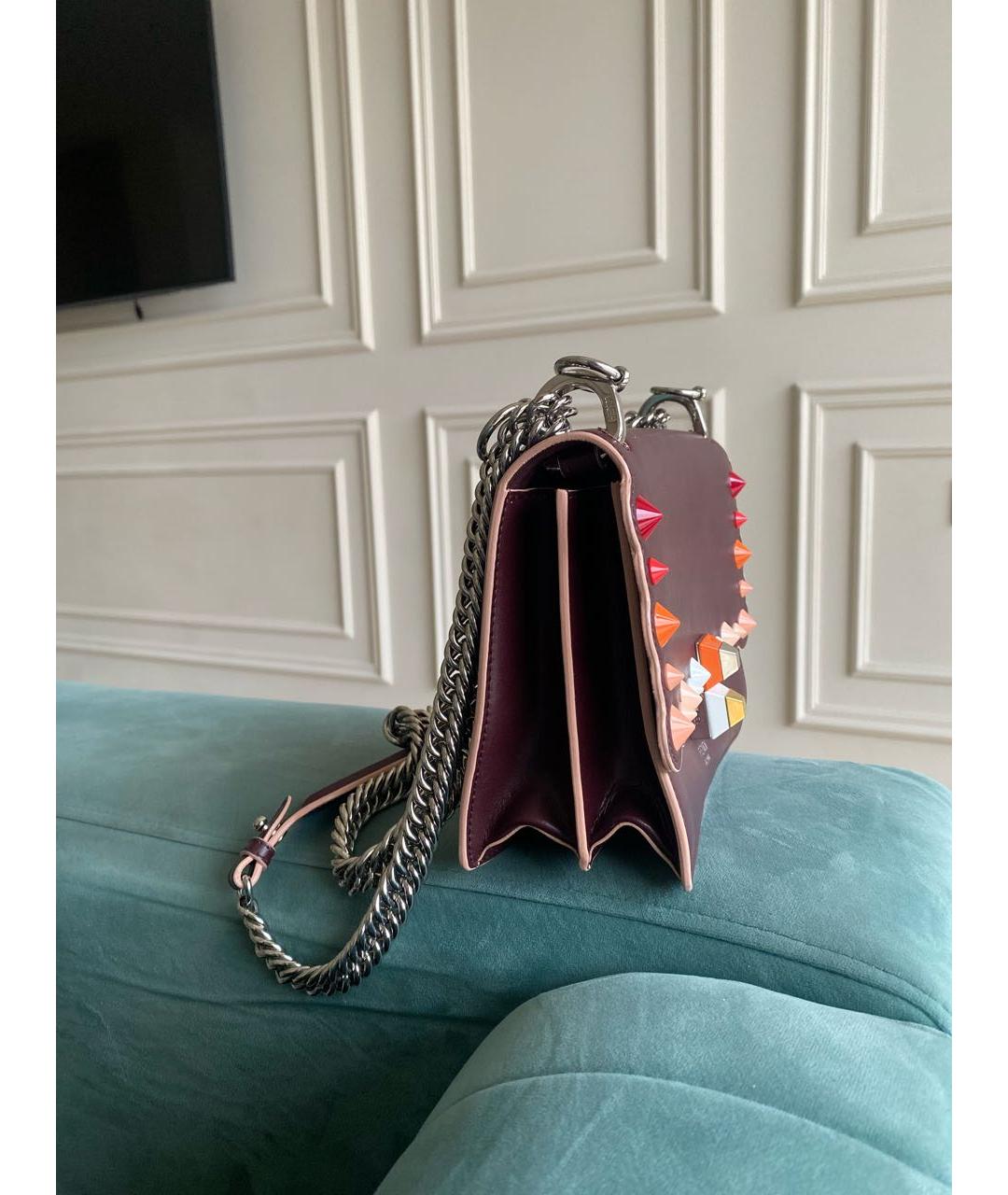 FENDI Бордовая кожаная сумка через плечо, фото 2