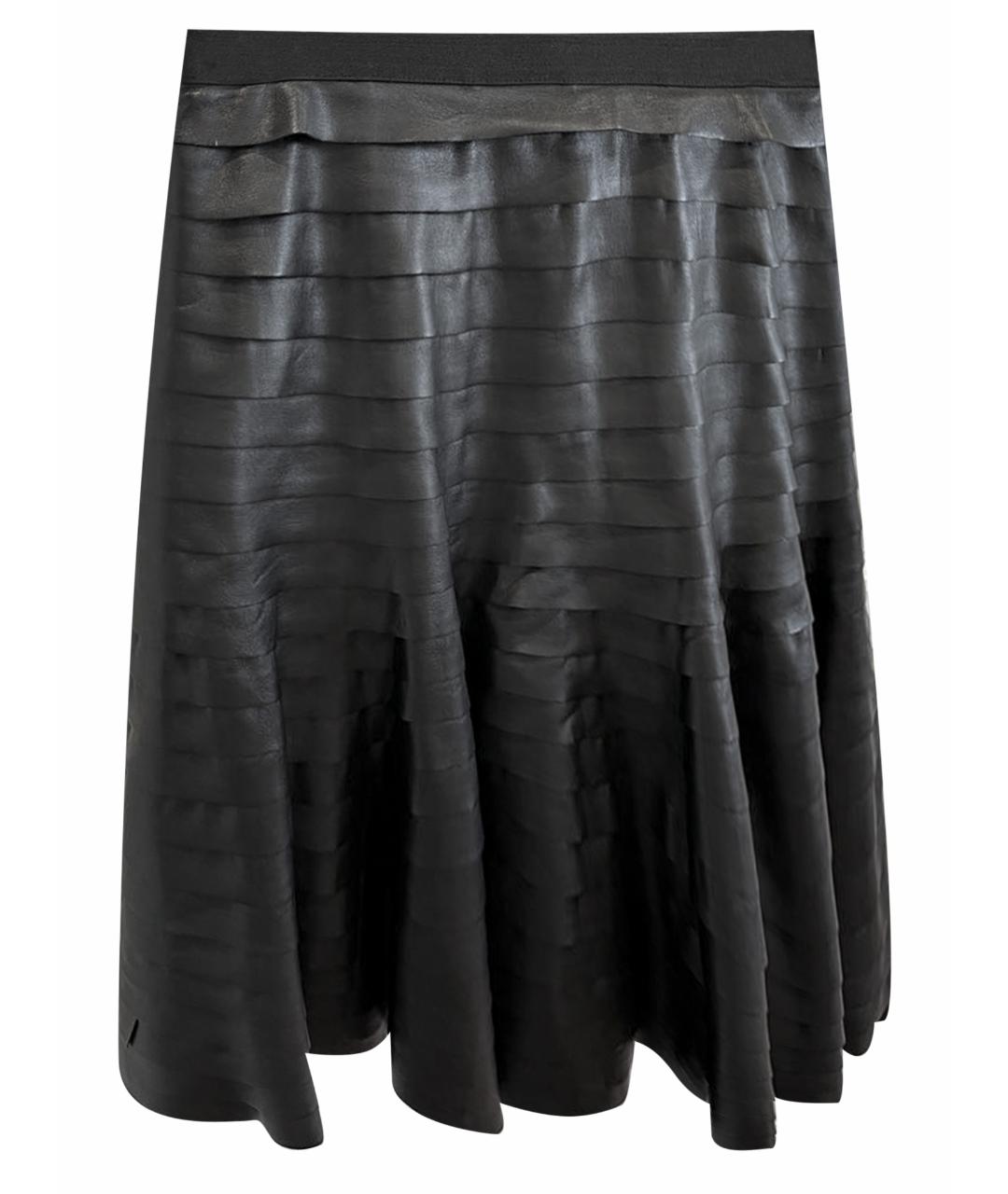BCBG MAXAZRIA Черная кожаная юбка миди, фото 1