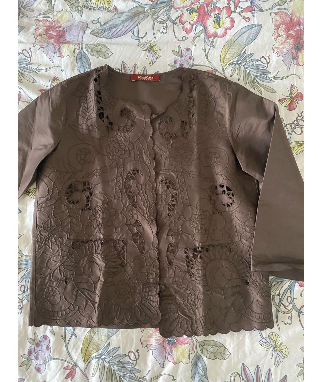MAX MARA Коричневый шелковый жакет/пиджак, фото 3