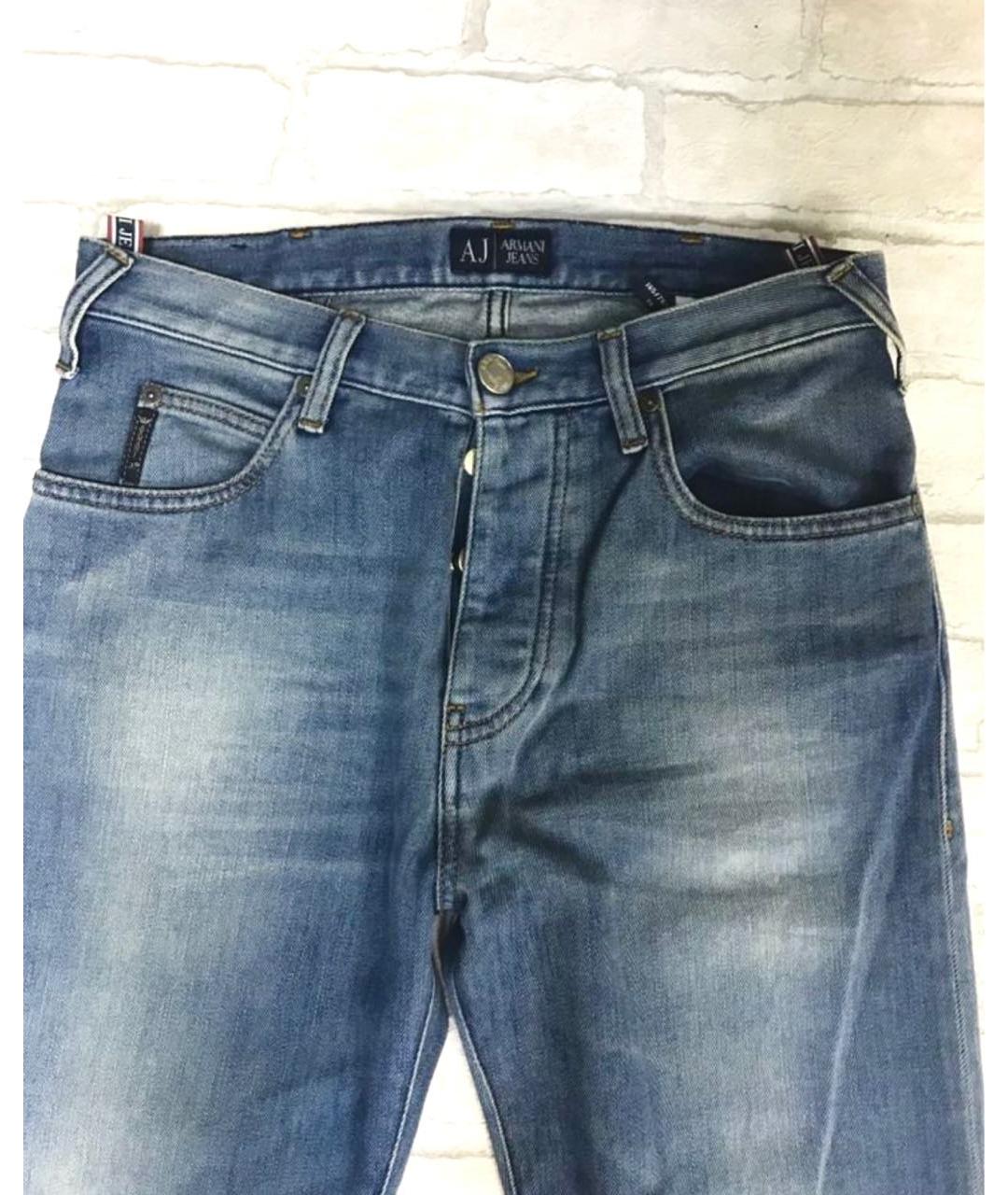 ARMANI JEANS Голубые хлопковые прямые джинсы, фото 3