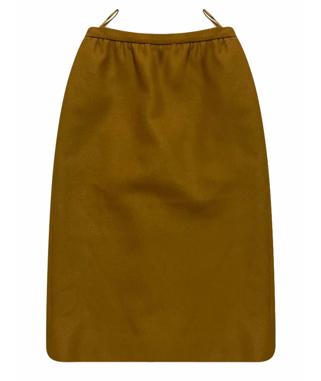 SAINT LAURENT Горчичная шерстяная юбка миди, фото 1