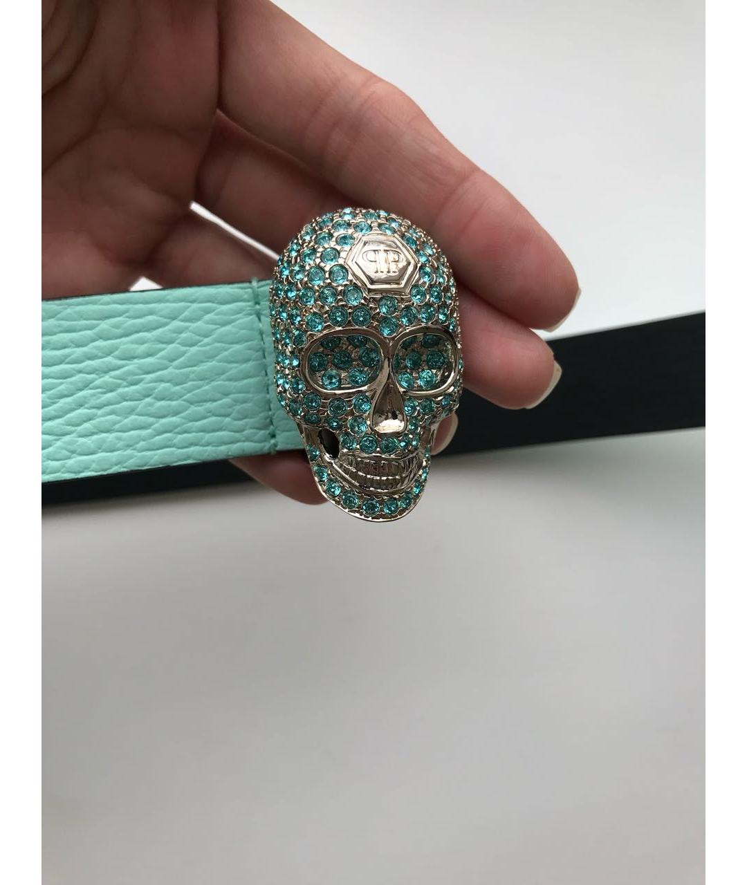 PHILIPP PLEIN Бирюзовый кожаный ремень, фото 2