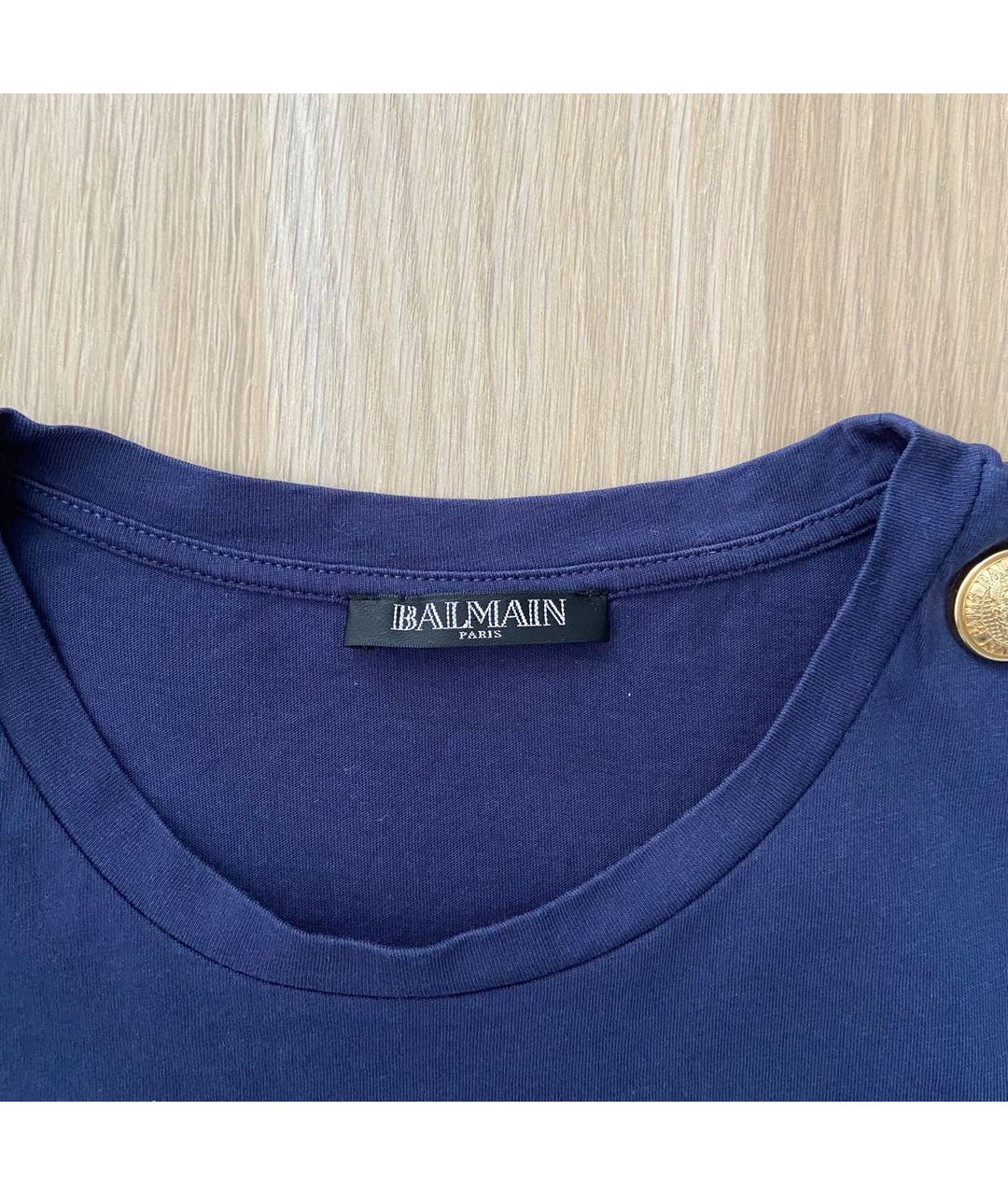 BALMAIN Темно-синяя хлопковая футболка, фото 4
