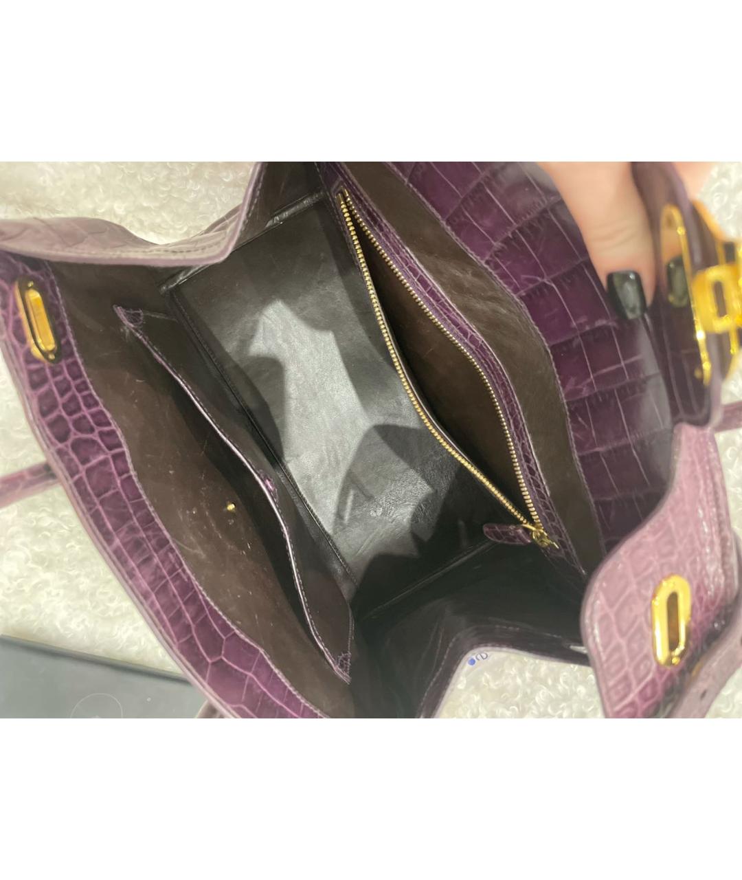 RALPH LAUREN Фиолетовая кожаная сумка с короткими ручками, фото 4