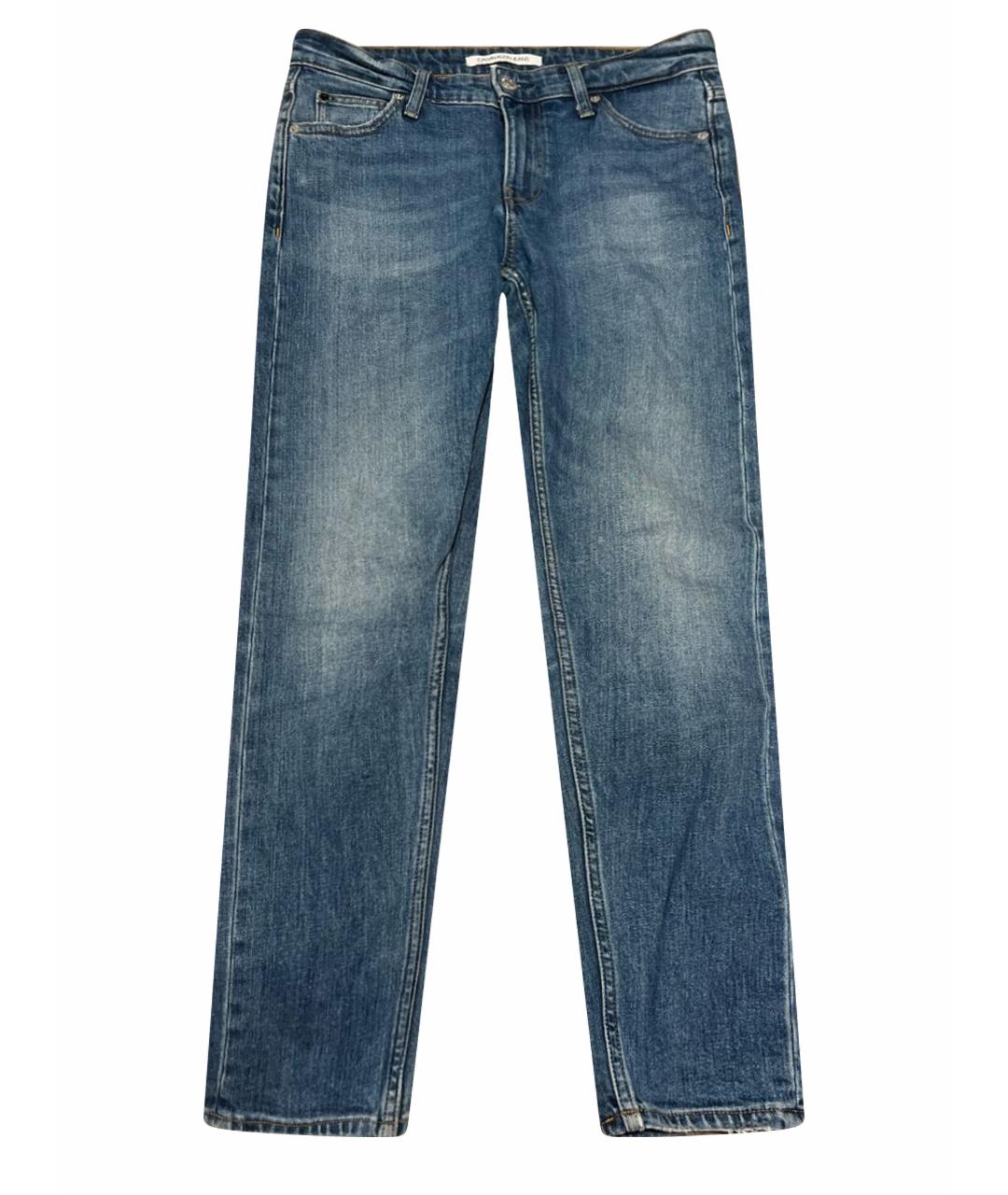CALVIN KLEIN Синие хлопко-полиэстеровые джинсы слим, фото 1