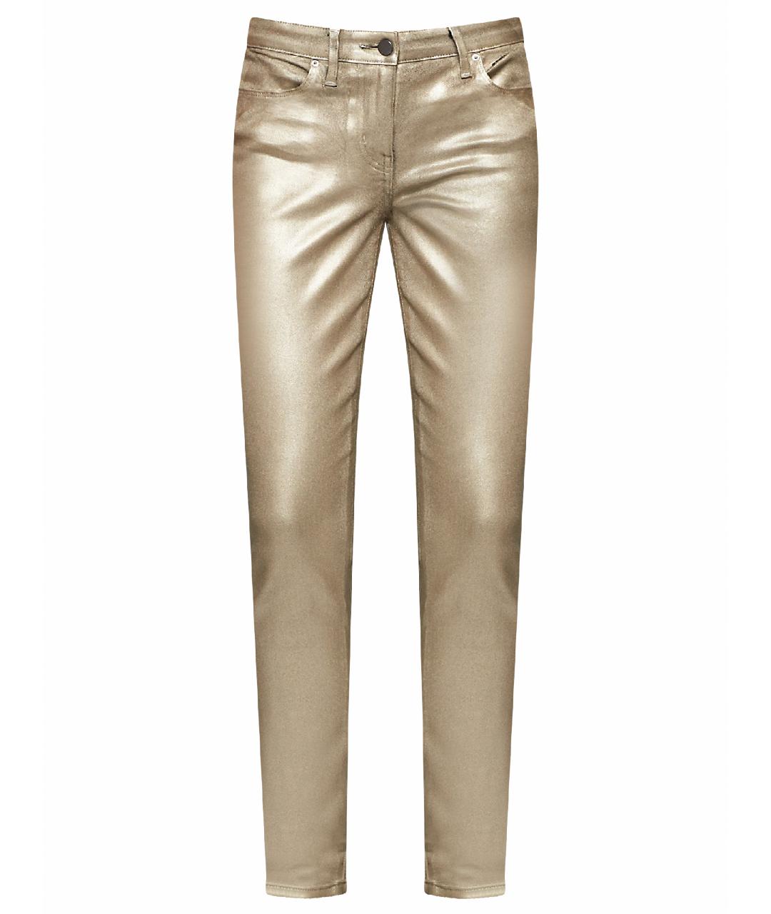 CALVIN KLEIN Золотые хлопко-эластановые джинсы слим, фото 1