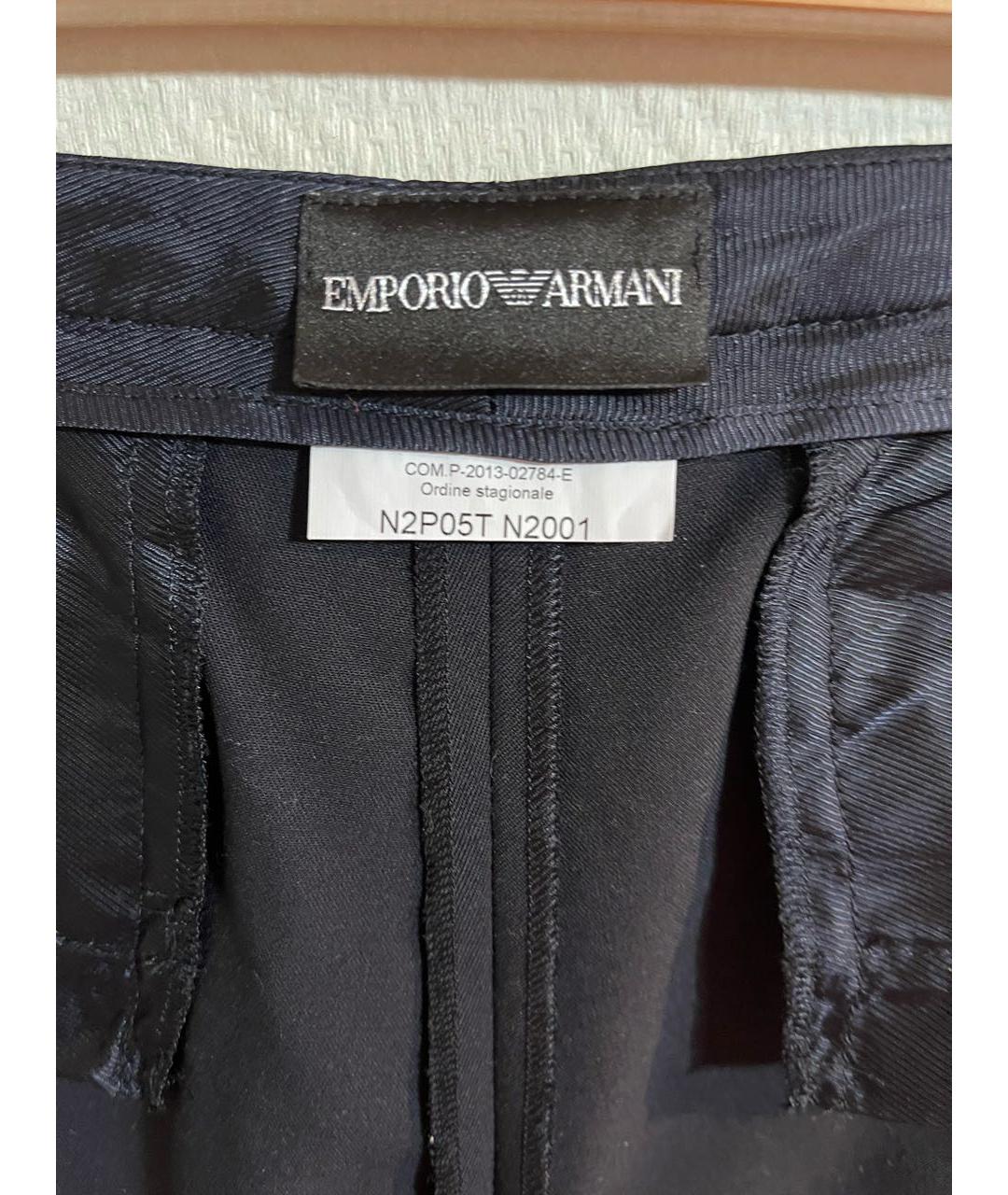 EMPORIO ARMANI Темно-синие вискозные прямые брюки, фото 4