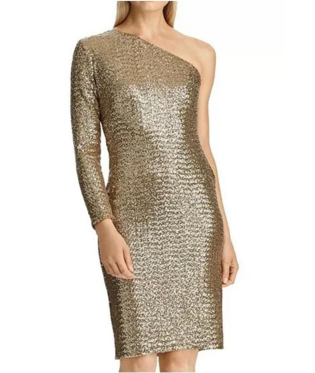 RALPH LAUREN Золотое полиэстеровое коктейльное платье, фото 7