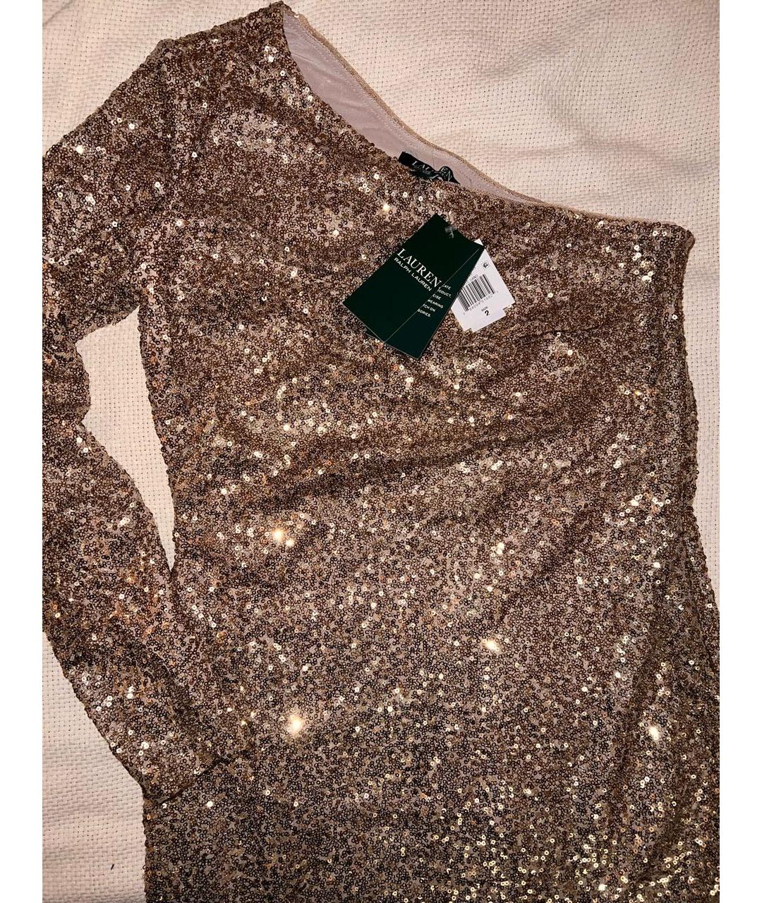 RALPH LAUREN Золотое полиэстеровое коктейльное платье, фото 3