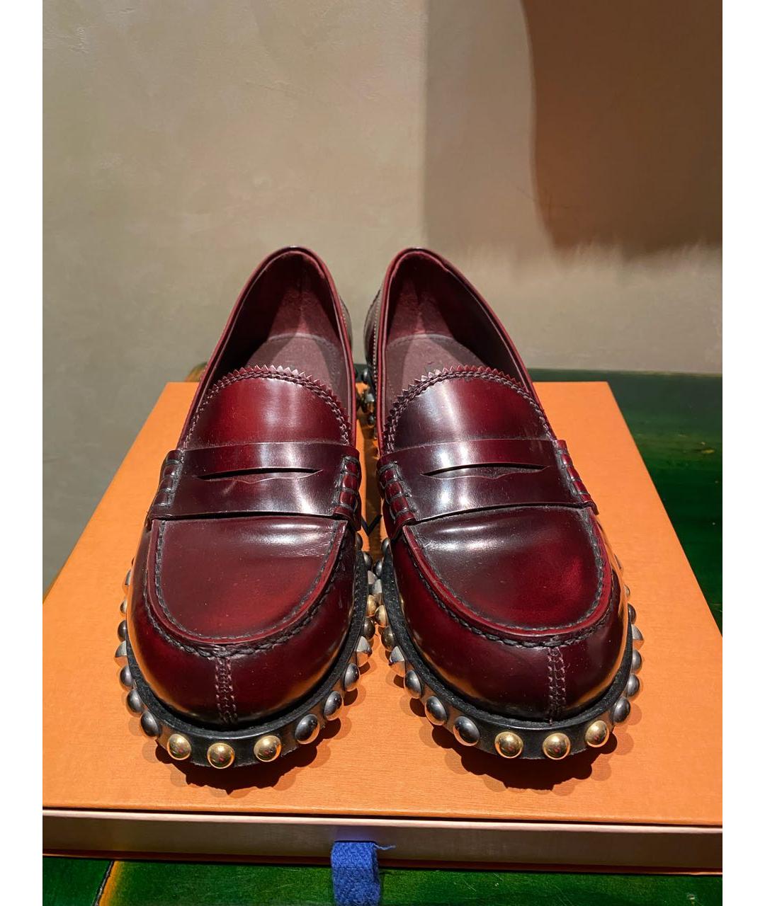 LOUIS VUITTON Бордовые кожаные лоферы, фото 4