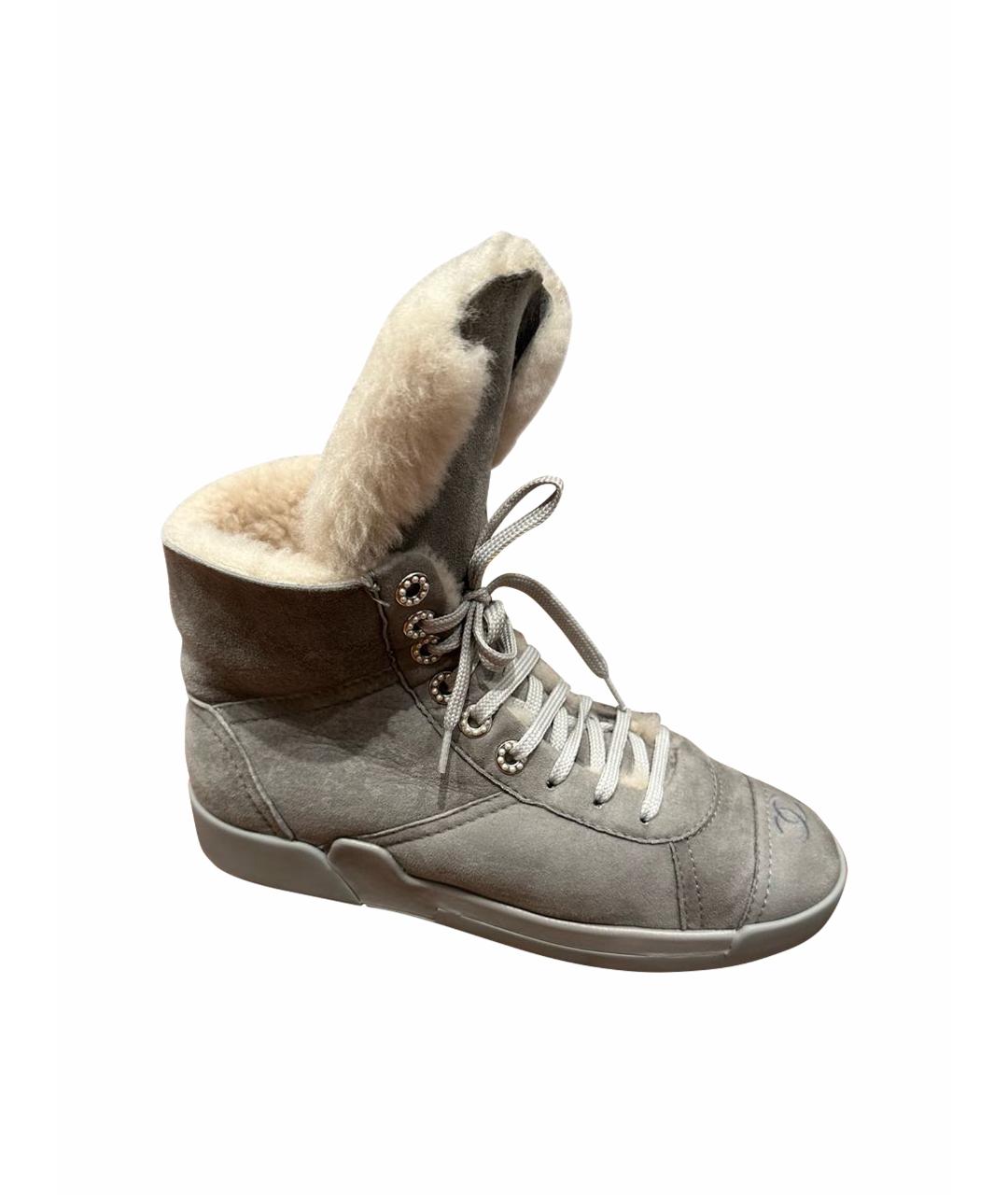 CHANEL PRE-OWNED Серые замшевые ботинки, фото 1