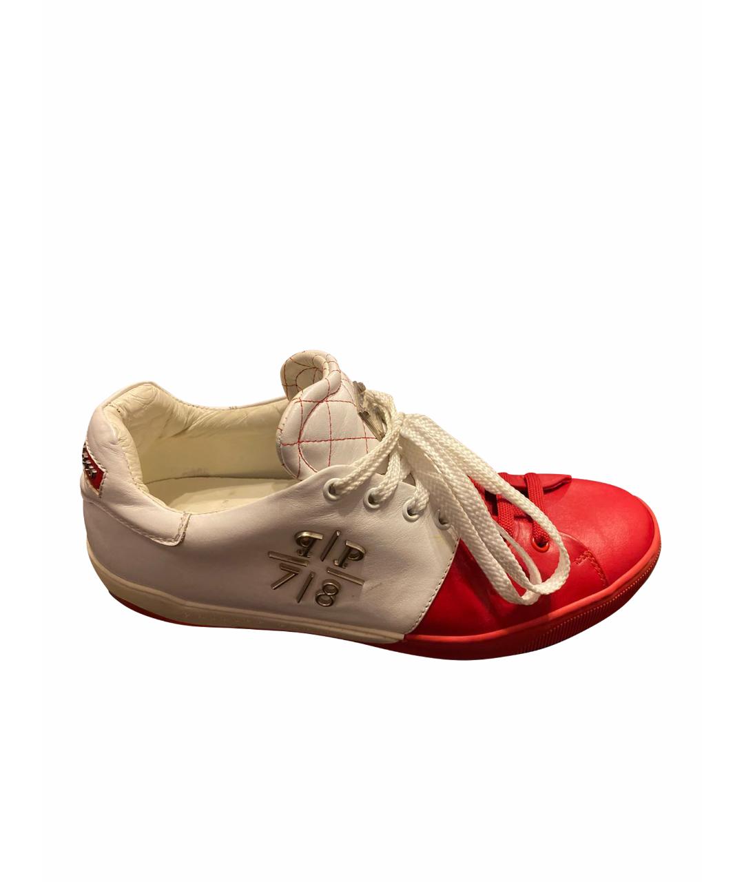 PHILIPP PLEIN Красные кожаные низкие кроссовки / кеды, фото 1
