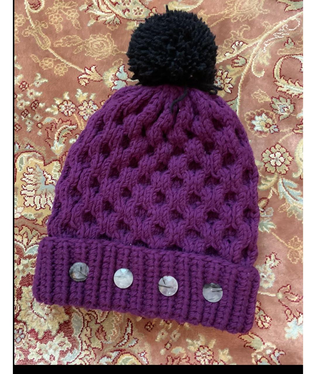 0711 Фиолетовая шерстяная шапка, фото 2