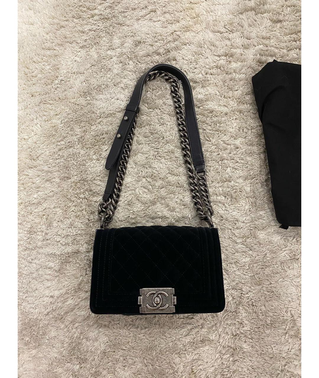 CHANEL PRE-OWNED Черная бархатная сумка через плечо, фото 2