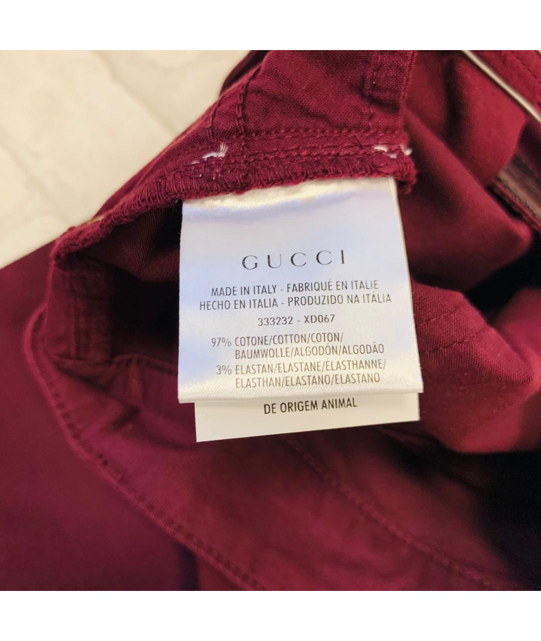GUCCI Бордовые хлопковые брюки узкие, фото 6