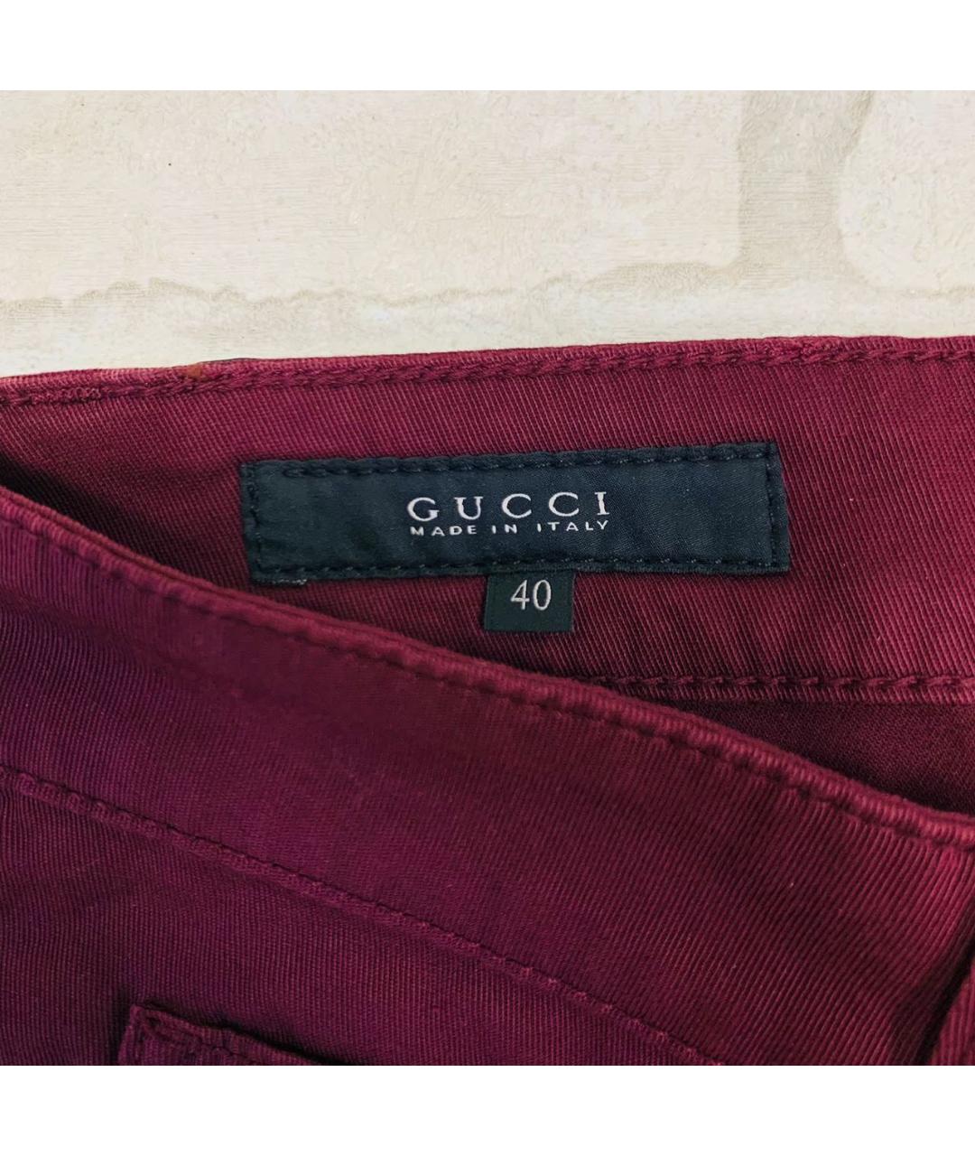 GUCCI Бордовые хлопковые брюки узкие, фото 3