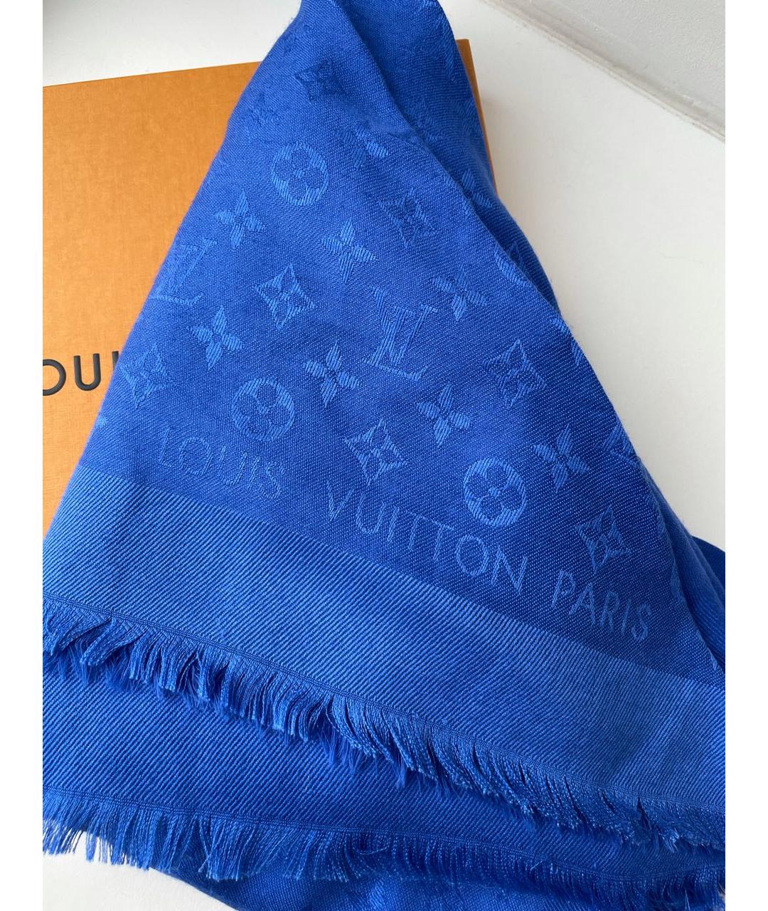LOUIS VUITTON Синий шерстяной шарф, фото 3